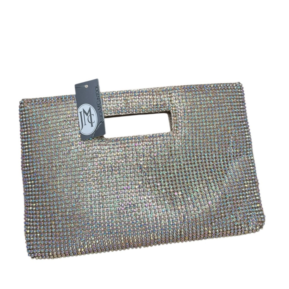 Jessica McClintock Rhinestone Cutout Handle Clutch – Y2K Evening Bag ✨